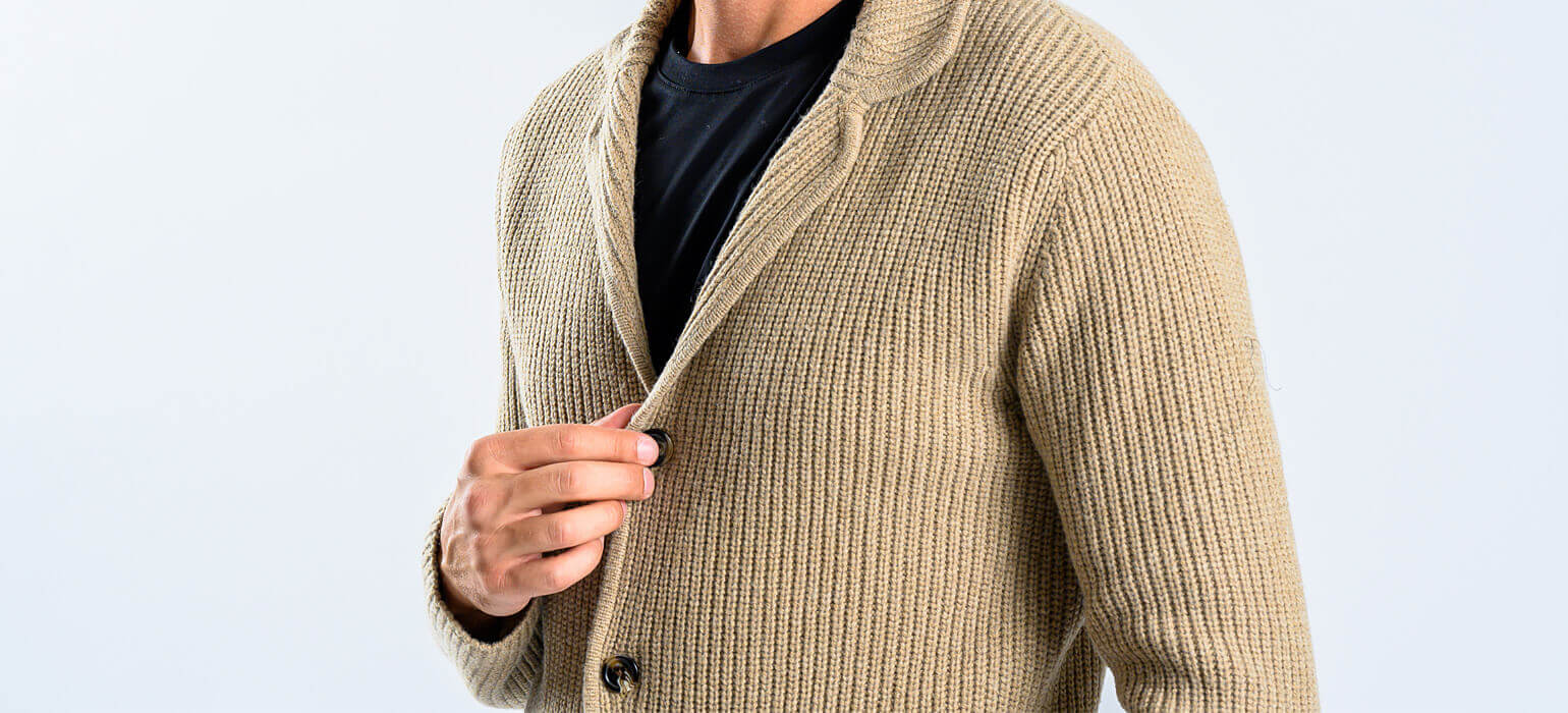 Beige wool button-up sweater