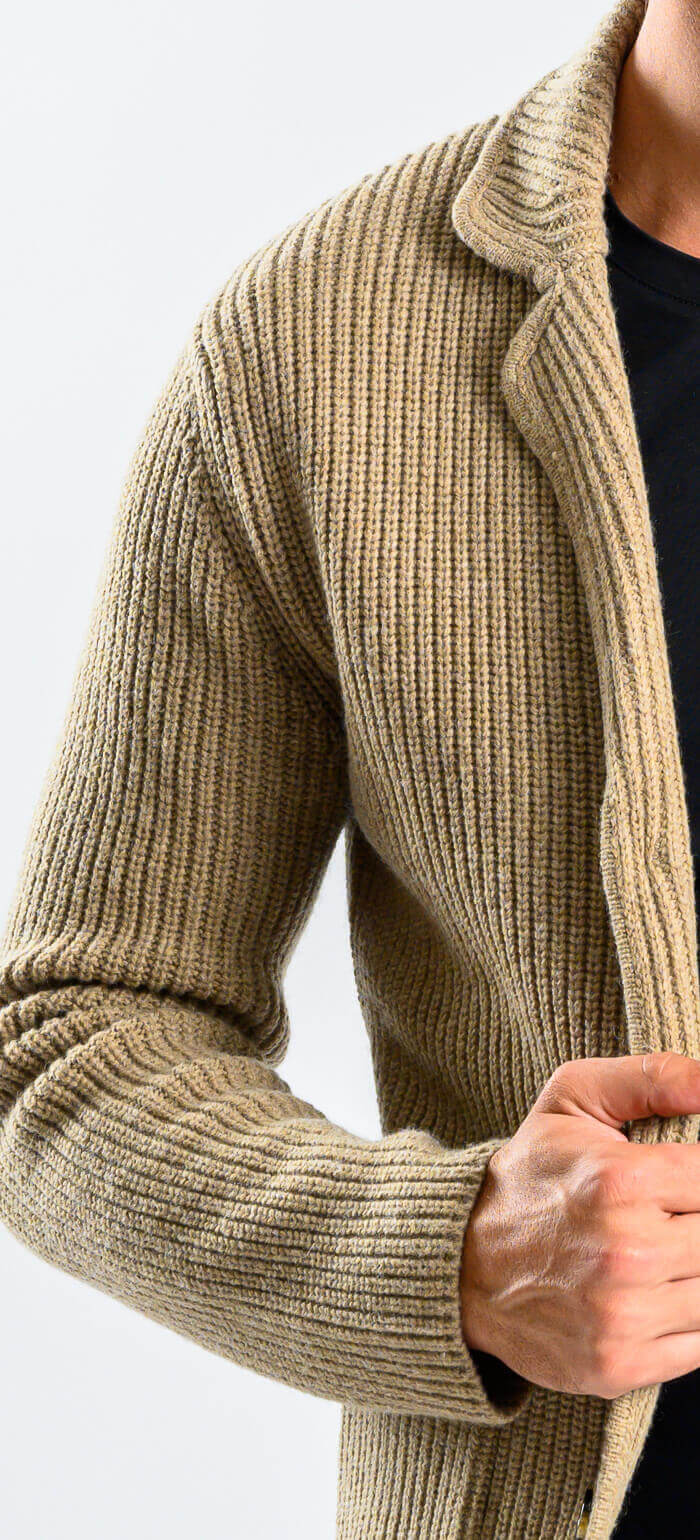Beige wool button-up sweater