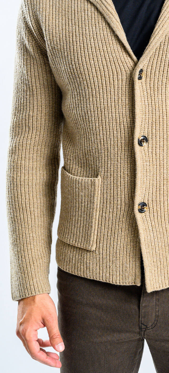 Beige wool button-up sweater
