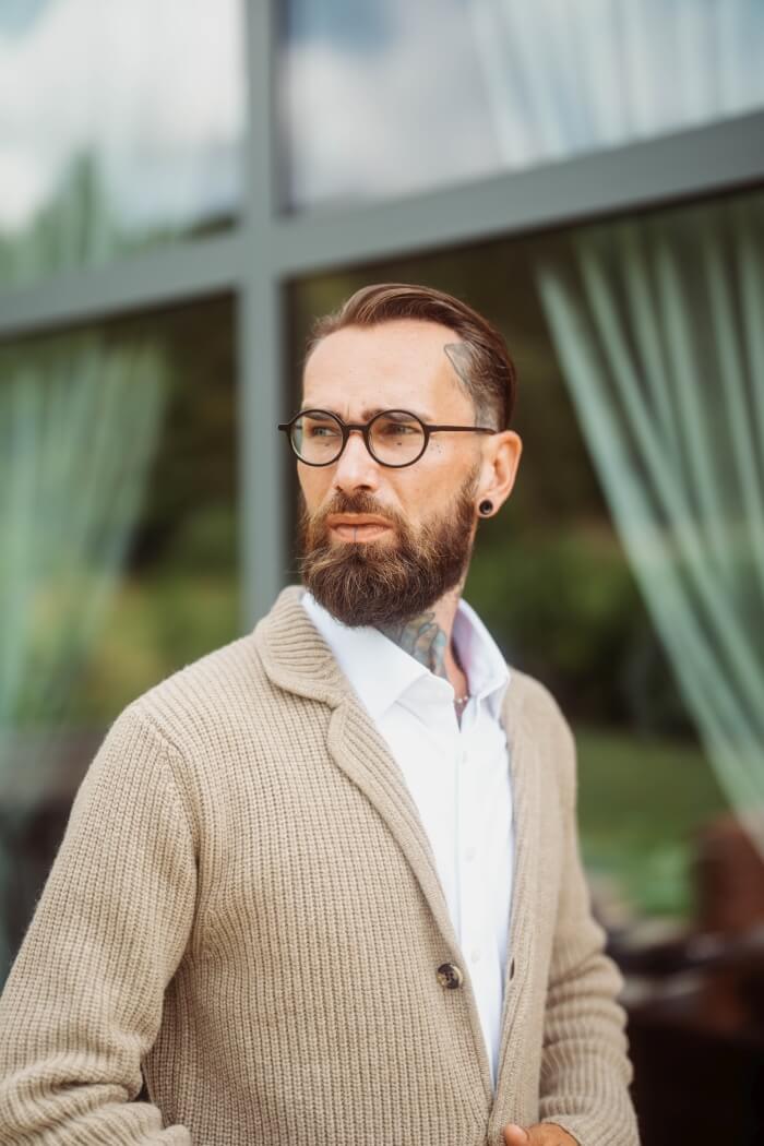 Beige wool button-up sweater