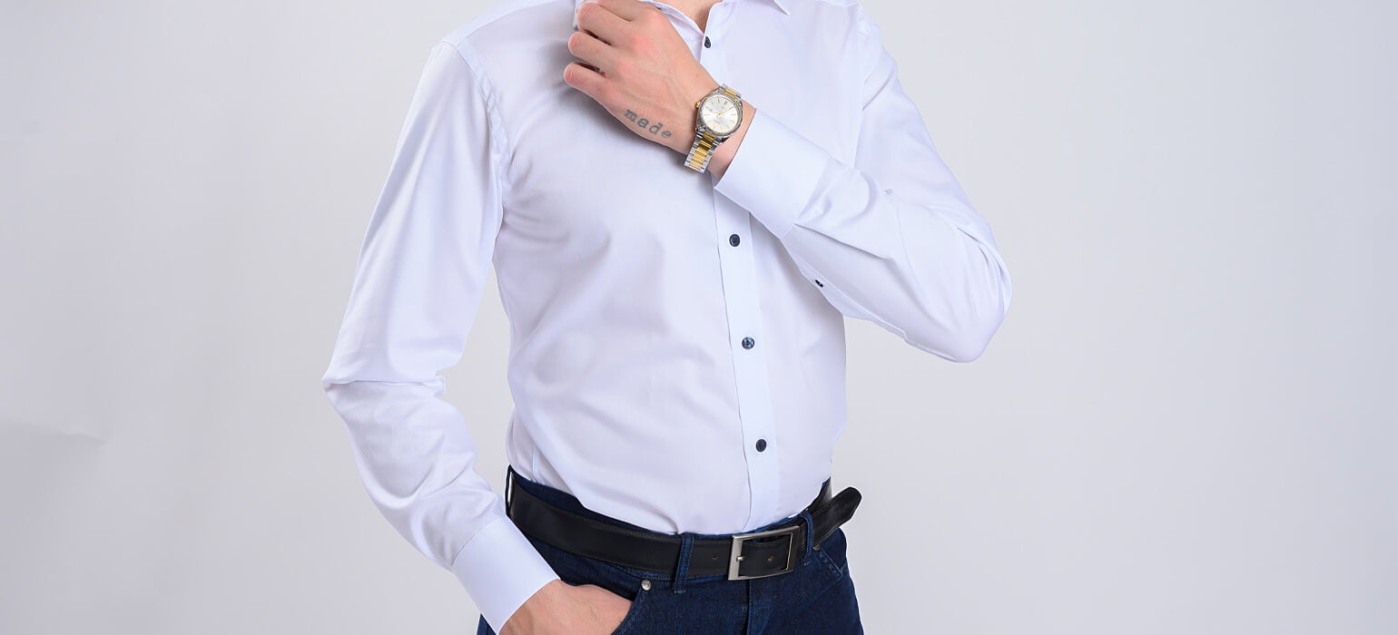 White Extra Slim Fit shirt with a subtle striped structure
