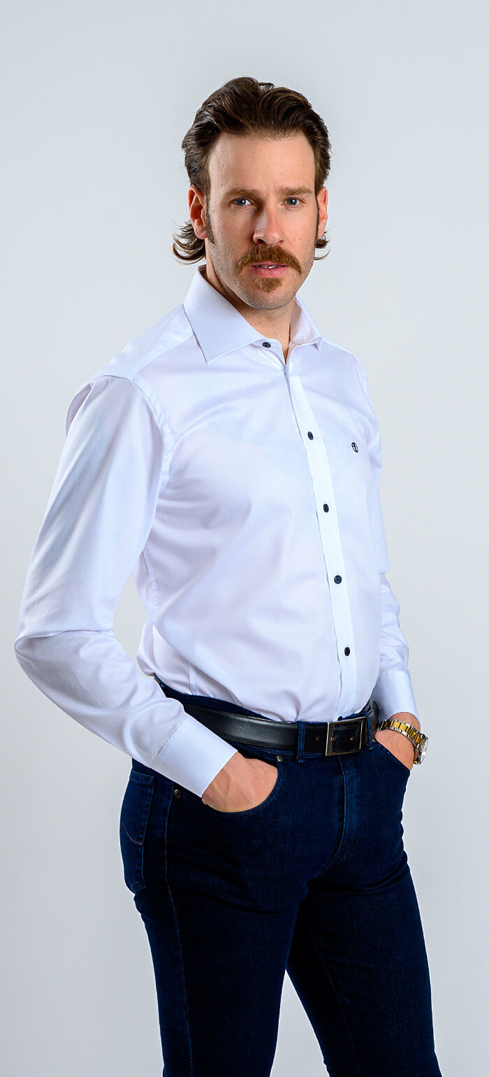 White Extra Slim Fit shirt with a subtle striped structure