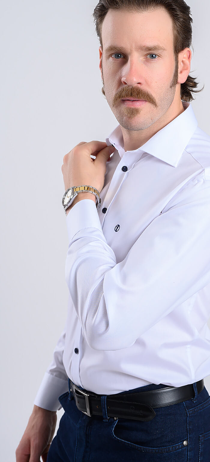 White Extra Slim Fit shirt with a subtle striped structure