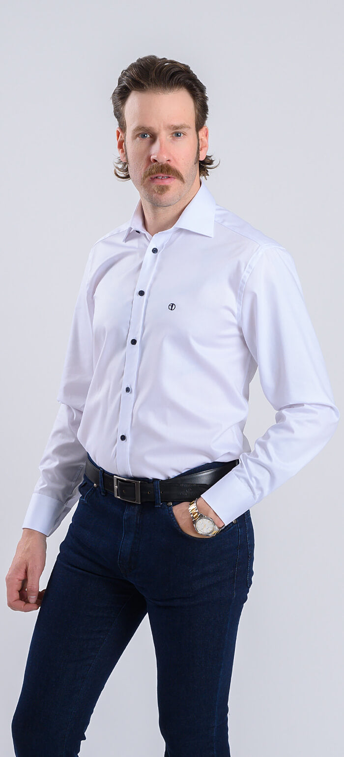 White Extra Slim Fit shirt with a subtle striped structure