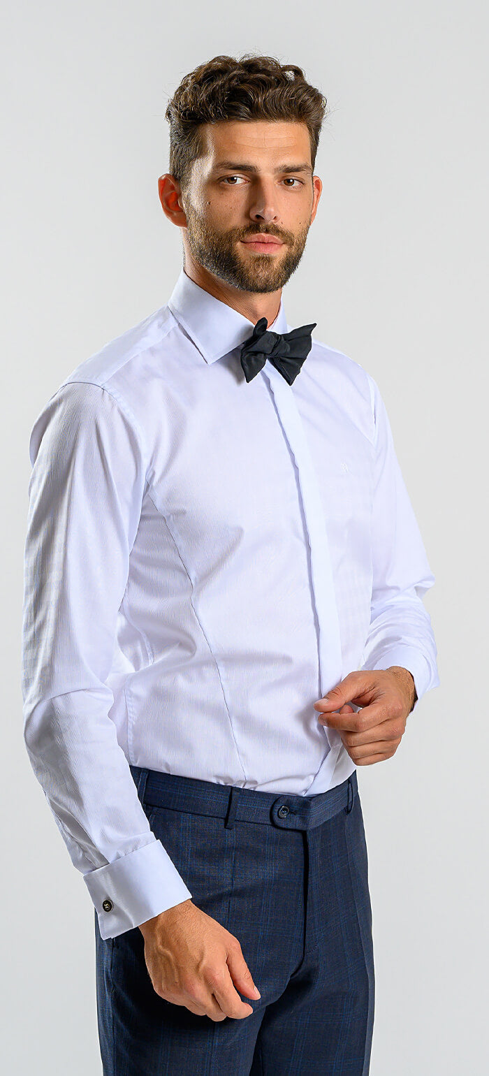 White Extra Slim Fit Shirt with a Fine Checkerboard Pattern