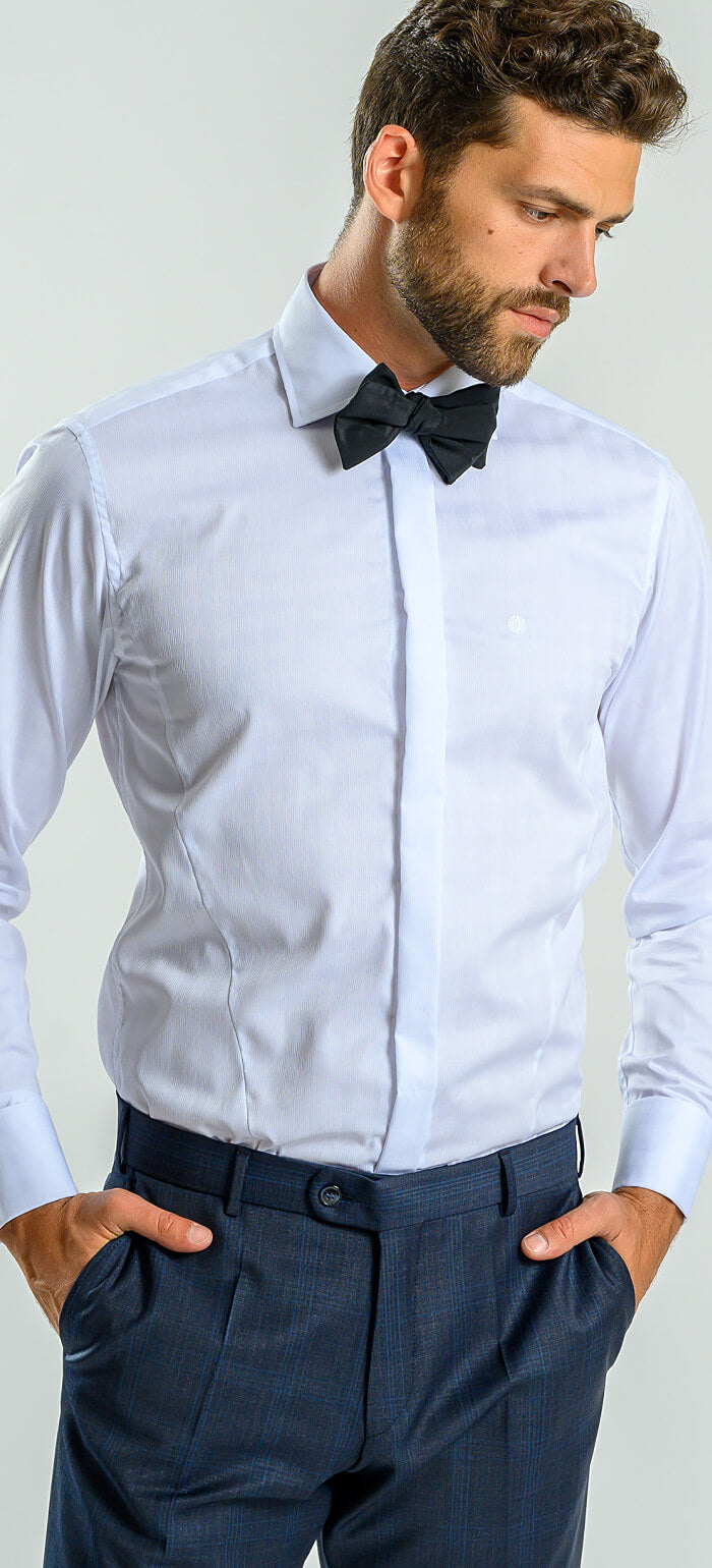 White Extra Slim Fit Shirt with a Fine Checkerboard Pattern