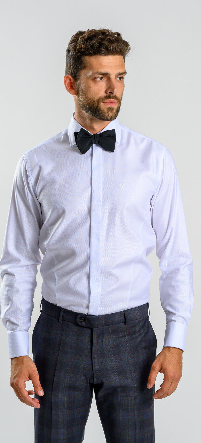 White Extra Slim Fit Shirt with a Fine Pattern