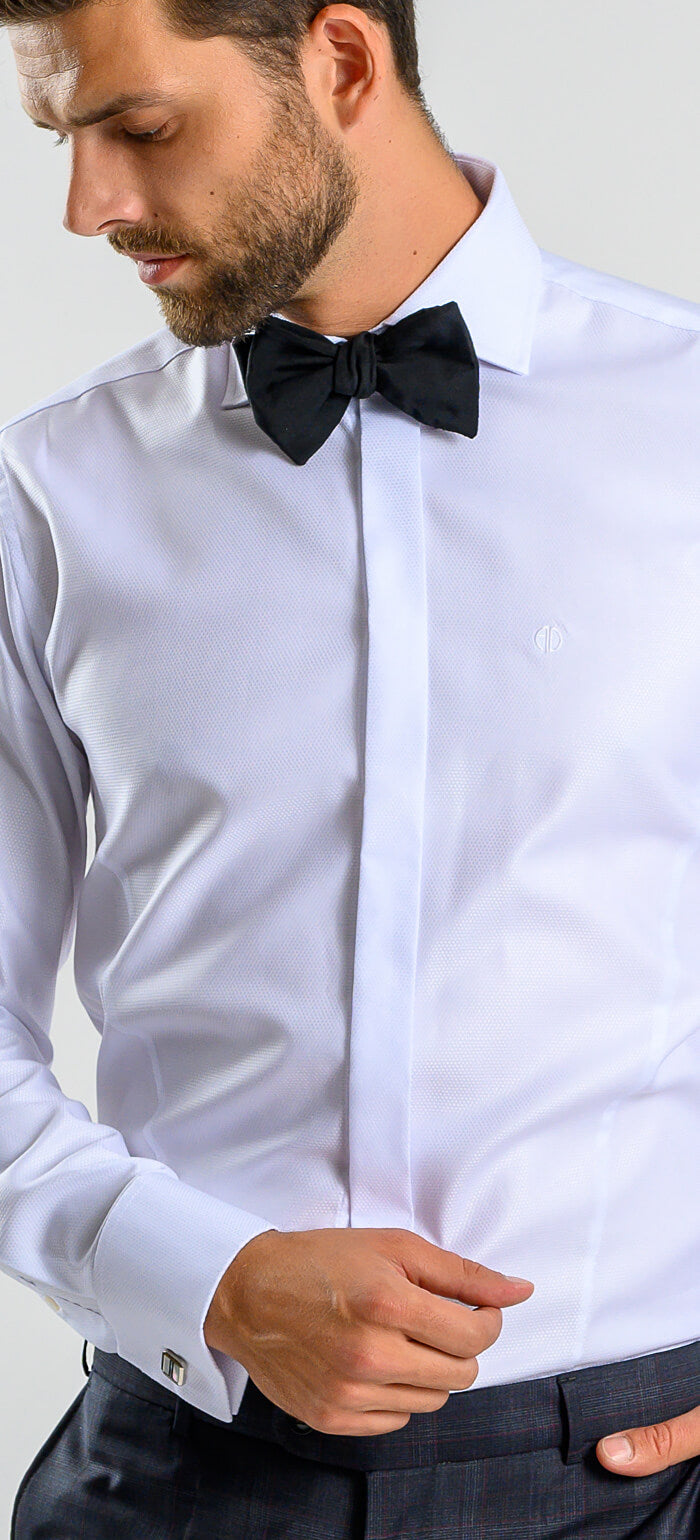 White Extra Slim Fit Shirt with a Fine Pattern