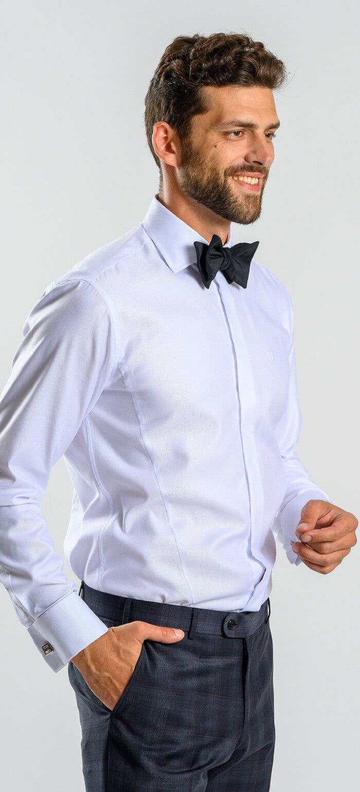 White Extra Slim Fit Shirt with a Fine Pattern