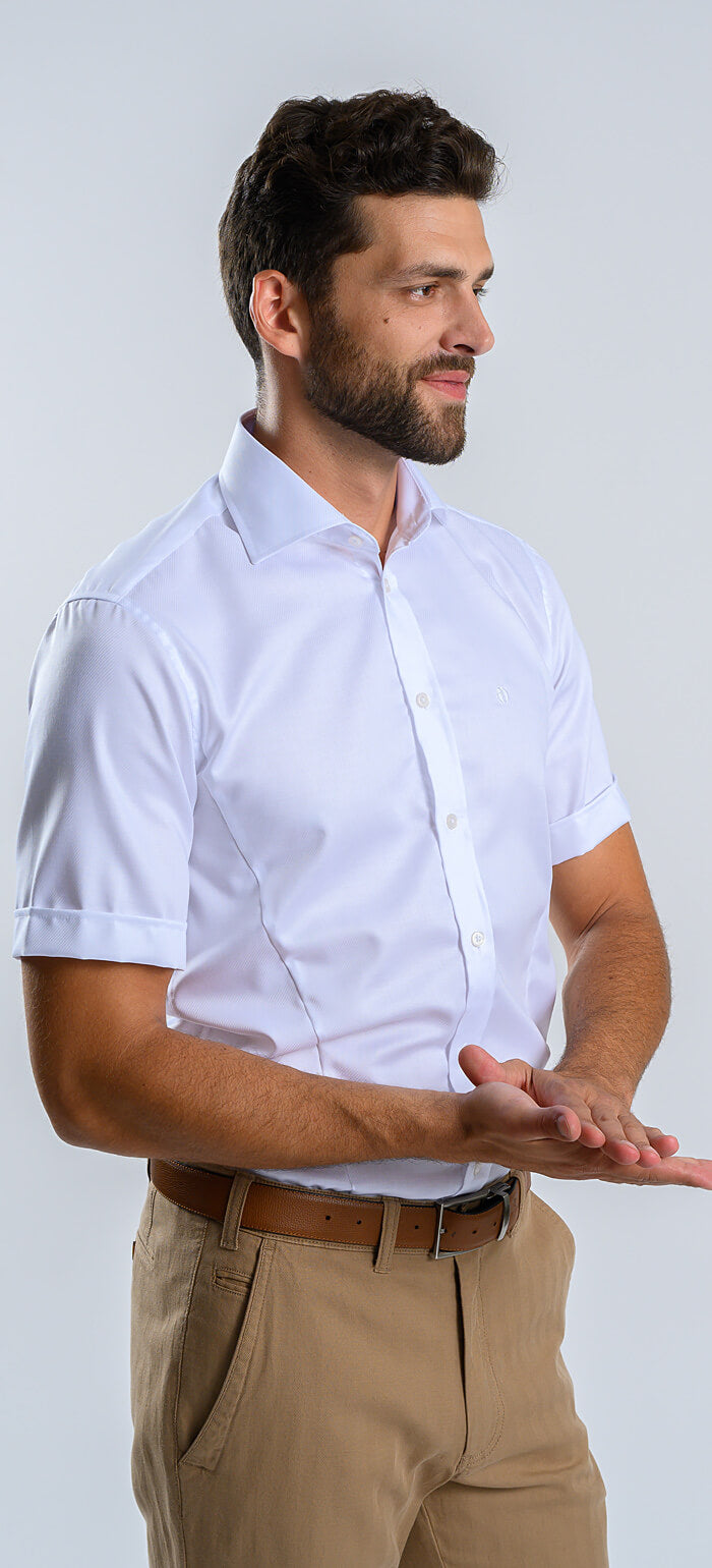 White Extra Slim Fit Shirt with Short Sleeves and Fine Structure