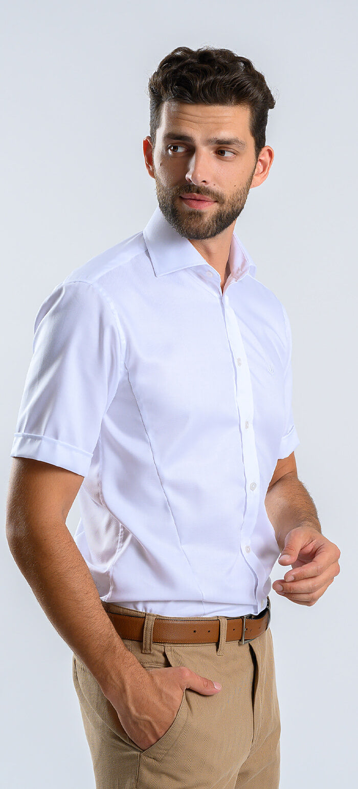 White Extra Slim Fit Shirt with Short Sleeves and Fine Structure