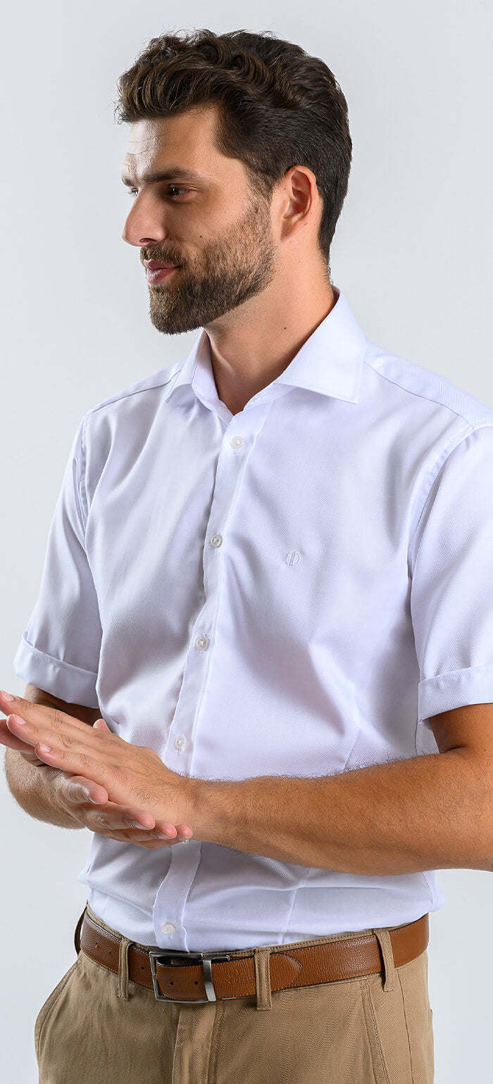 White Extra Slim Fit Shirt with Short Sleeves and Fine Structure