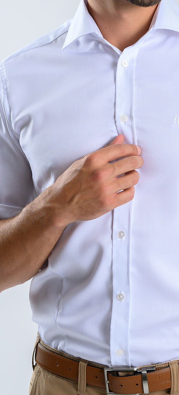 White Extra Slim Fit Shirt with Short Sleeves and Fine Structure