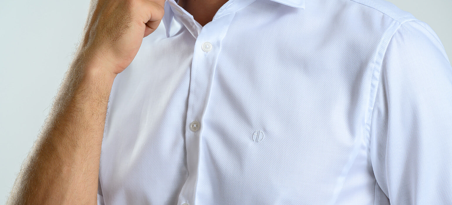 White Extra Slim Fit Shirt with Short Sleeves and Fine Structure