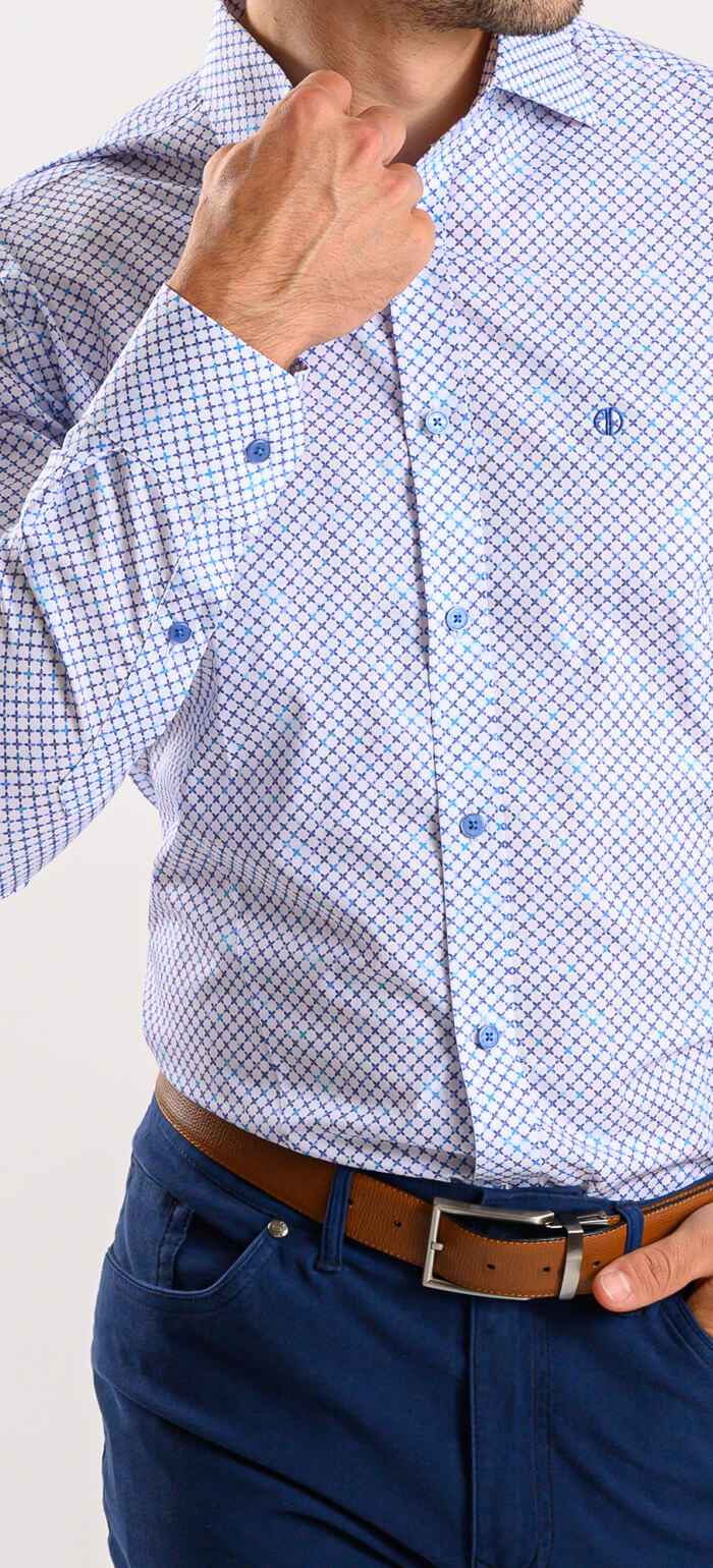 White Extra Slim Fit Shirt with Blue Cross Pattern