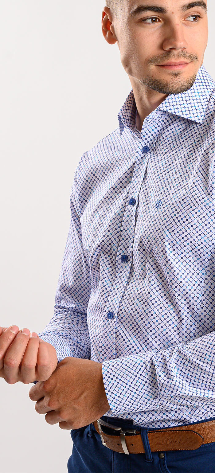 White Extra Slim Fit Shirt with Blue Cross Pattern