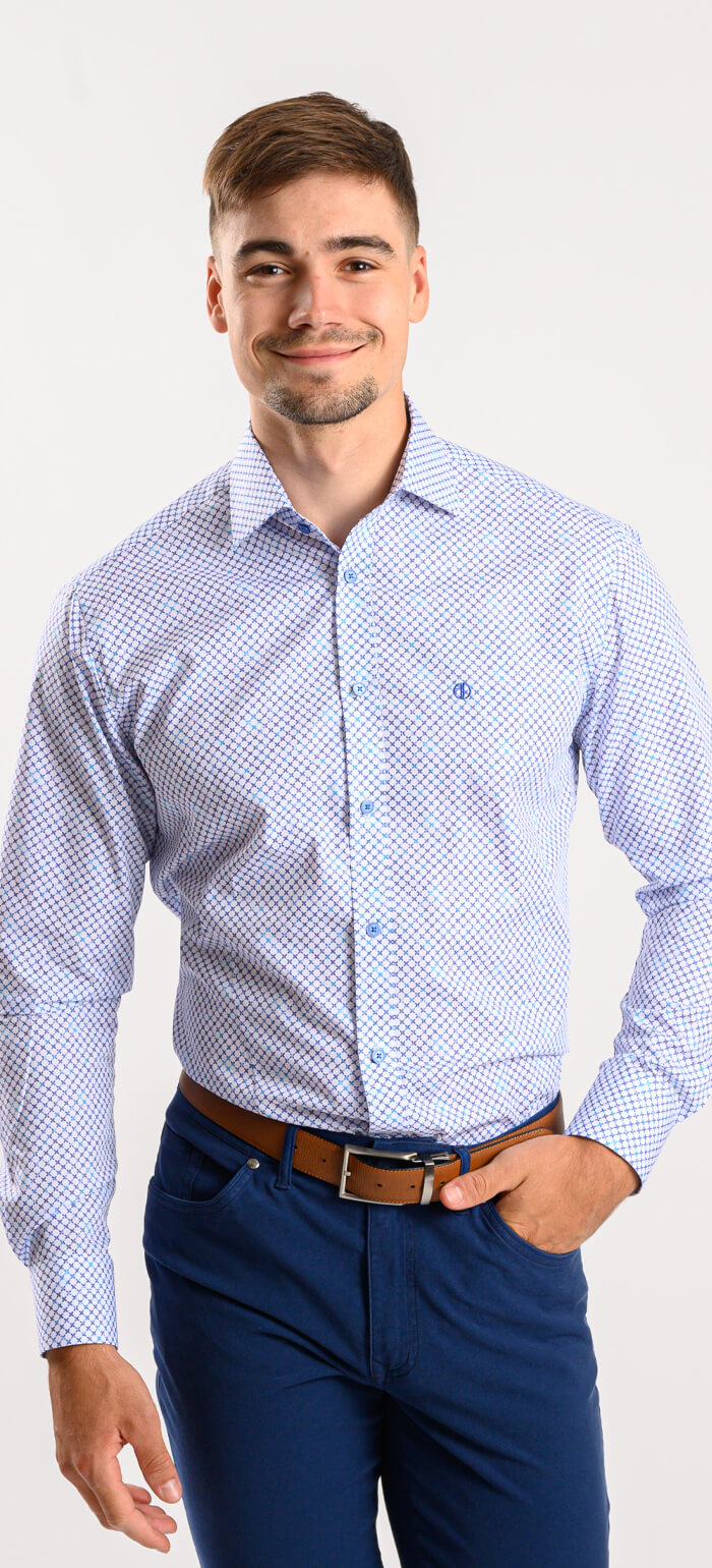 White Extra Slim Fit Shirt with Blue Cross Pattern