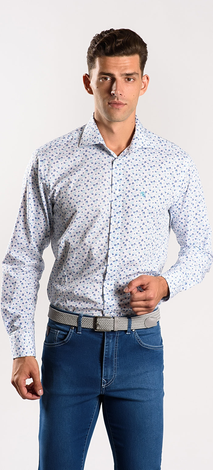 White Extra Slim Fit Shirt with Blue Pattern