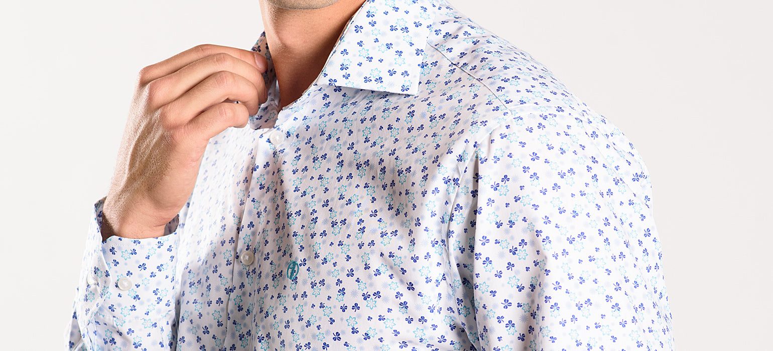 White Extra Slim Fit Shirt with Blue Pattern