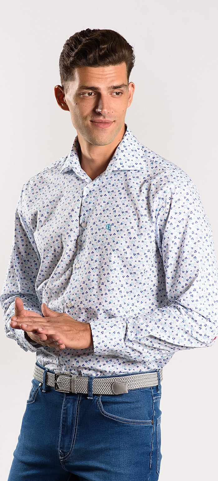 White Extra Slim Fit Shirt with Blue Pattern
