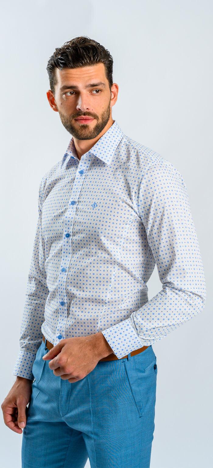White Extra Slim Fit Shirt with Blue Pattern
