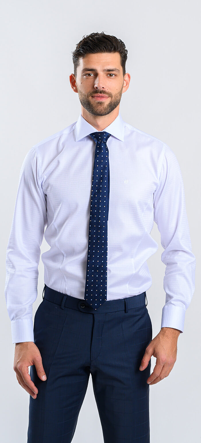 White Extra Slim Fit Shirt with a Rooster Foot Pattern