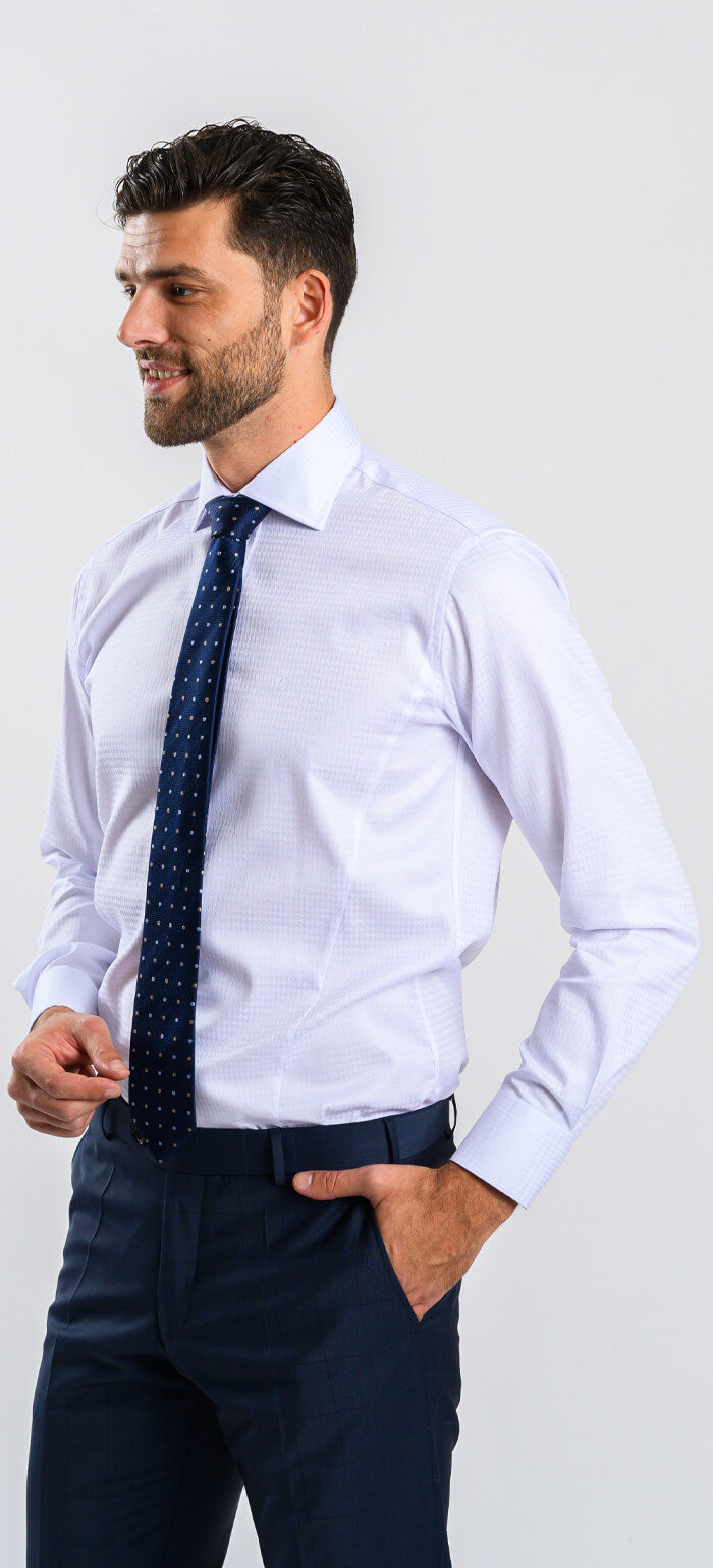 White Extra Slim Fit Shirt with a Rooster Foot Pattern