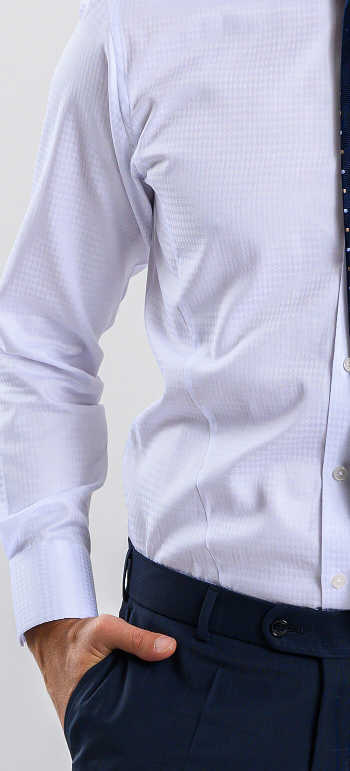White Extra Slim Fit Shirt with a Rooster Foot Pattern
