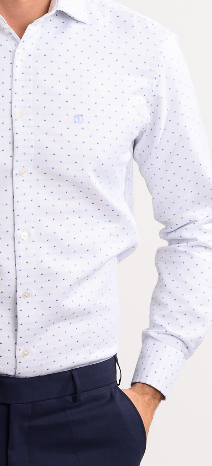 White Extra Slim Fit Shirt with Blue Diamond Pattern