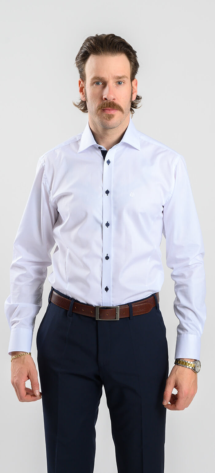 White Extra Slim Fit Checkered Shirt with Contrasting Trim