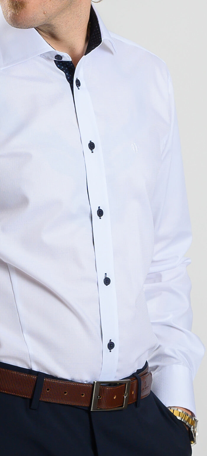 White Extra Slim Fit Checkered Shirt with Contrasting Trim