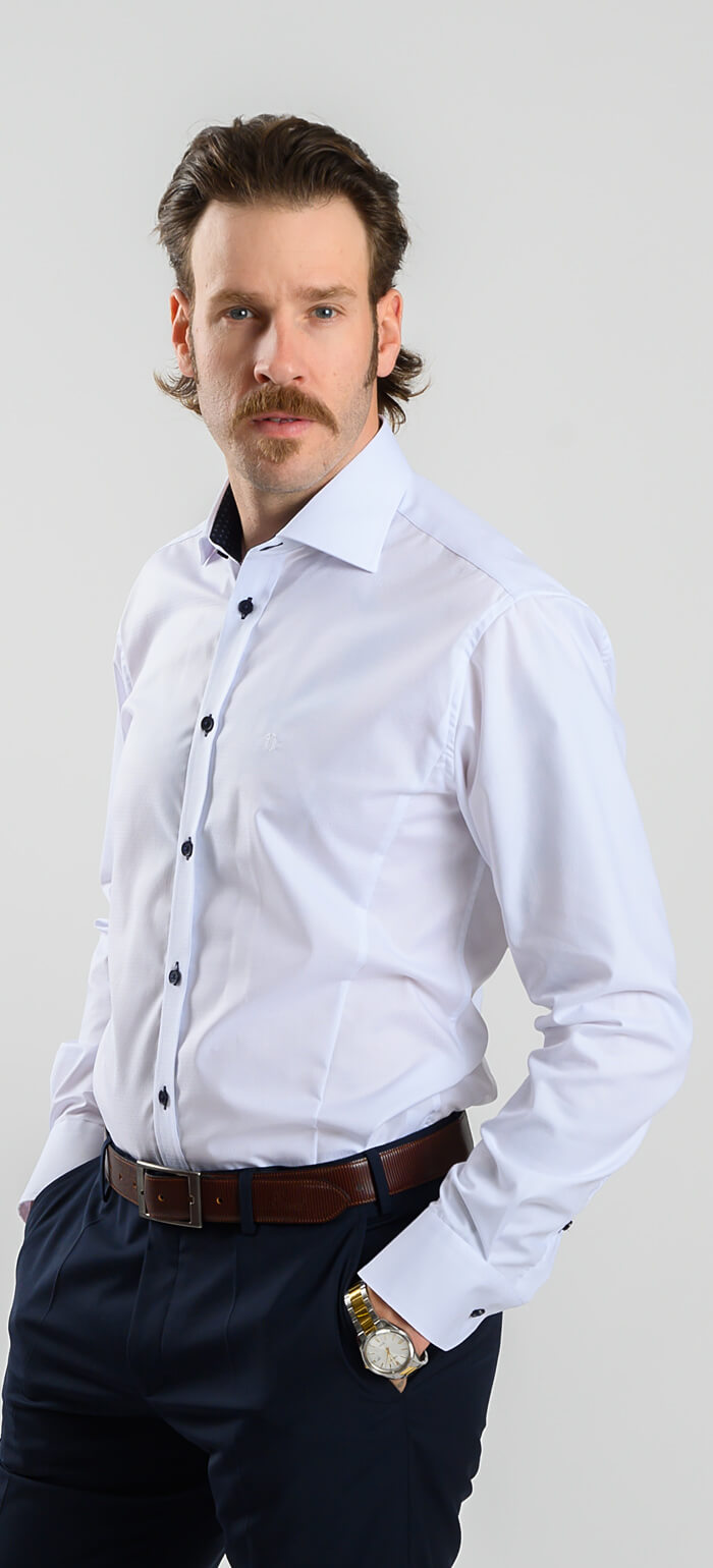 White Extra Slim Fit Checkered Shirt with Contrasting Trim