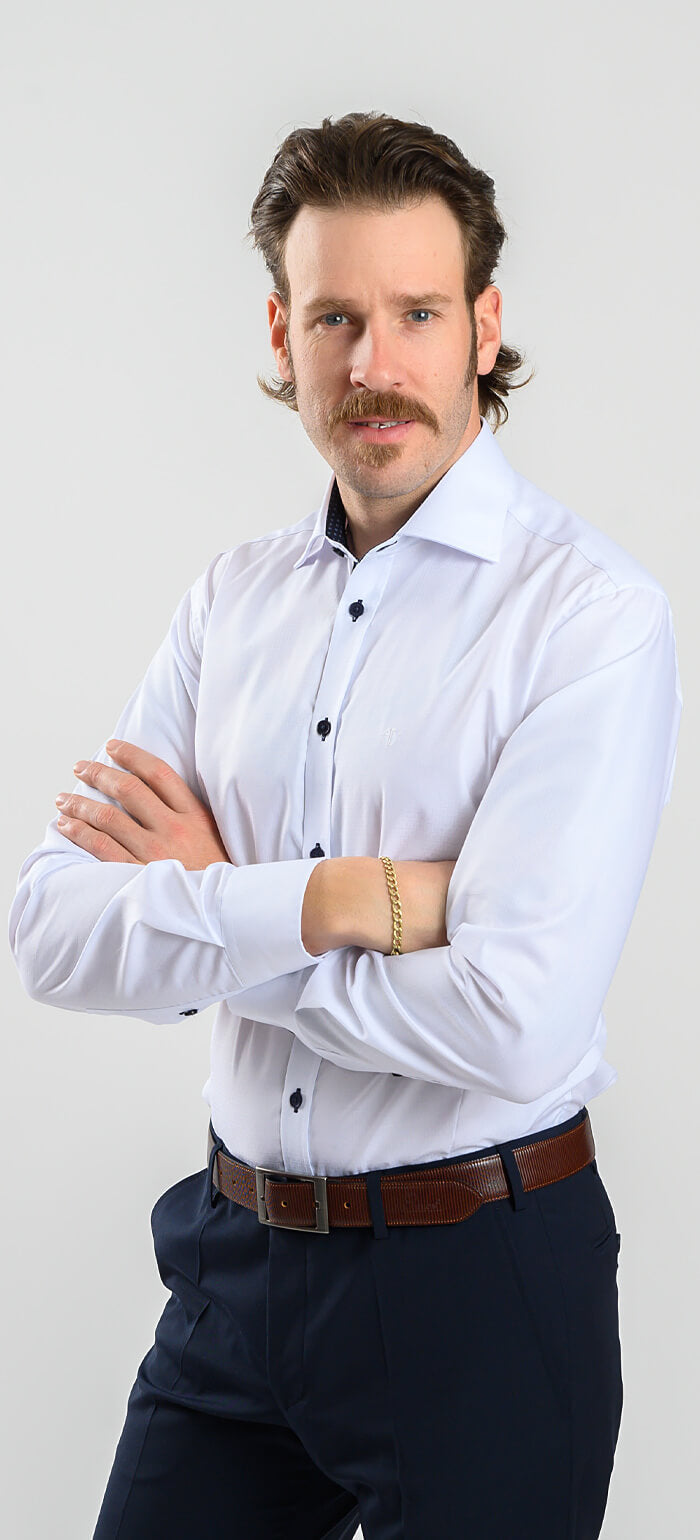 White Extra Slim Fit Checkered Shirt with Contrasting Trim