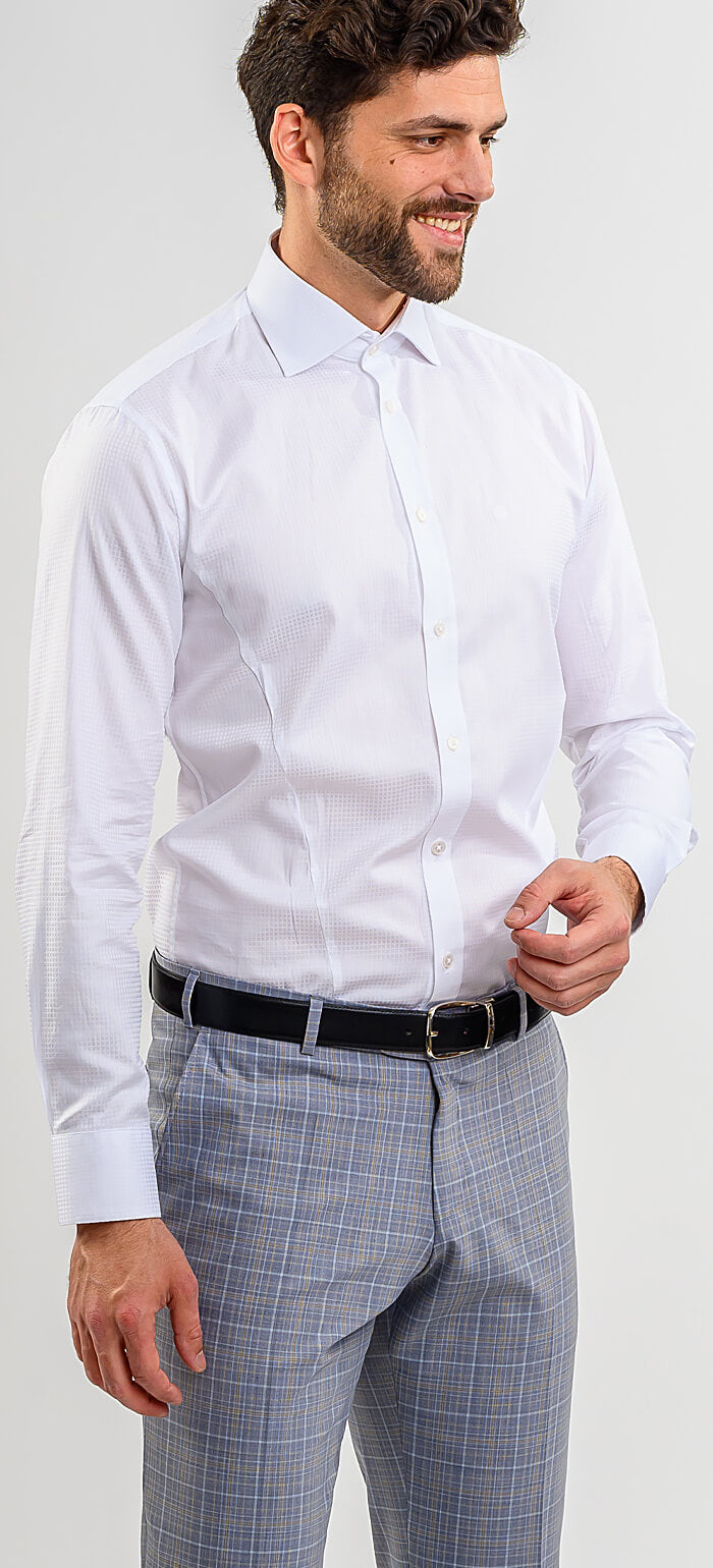 White Extra Slim Fit Shirt with Check Pattern