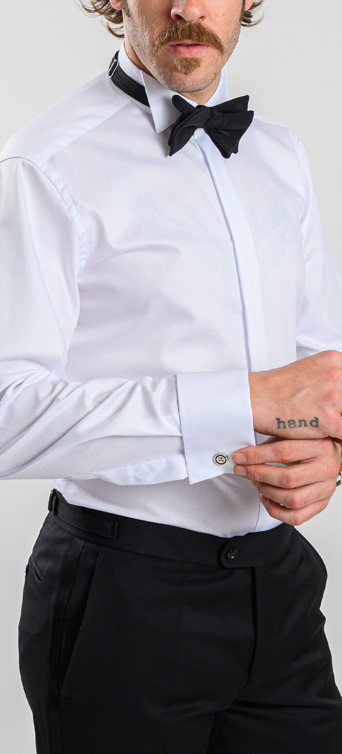 White Extra Slim Fit Tuxedo Shirt with Fine Striped Structure