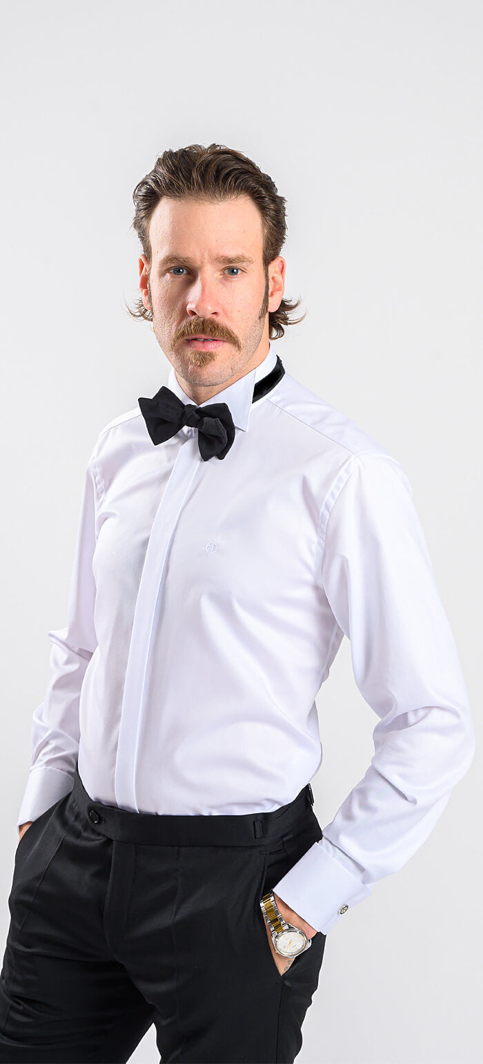 White Extra Slim Fit Tuxedo Shirt with Fine Striped Structure