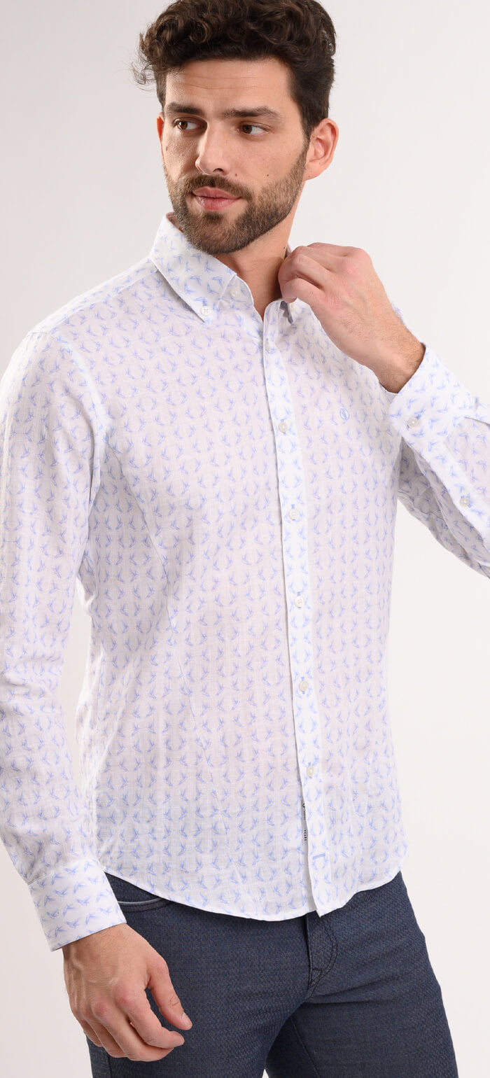 White linen patterned Extra Slim Fit shirt