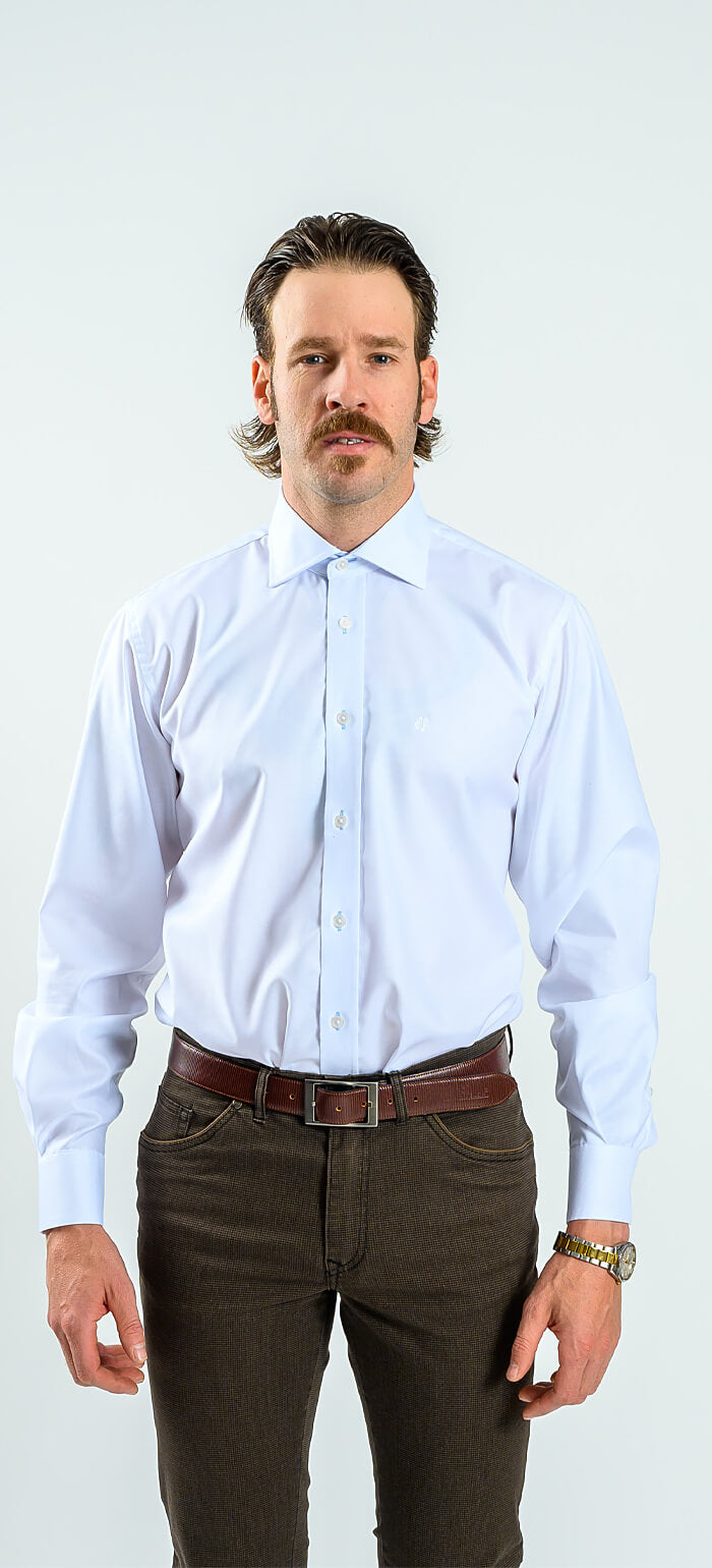 White Slim Fit Shirt with Pale Blue Trim