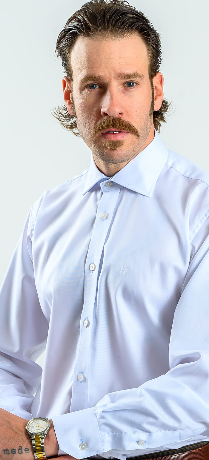 White Slim Fit Shirt with Pale Blue Trim