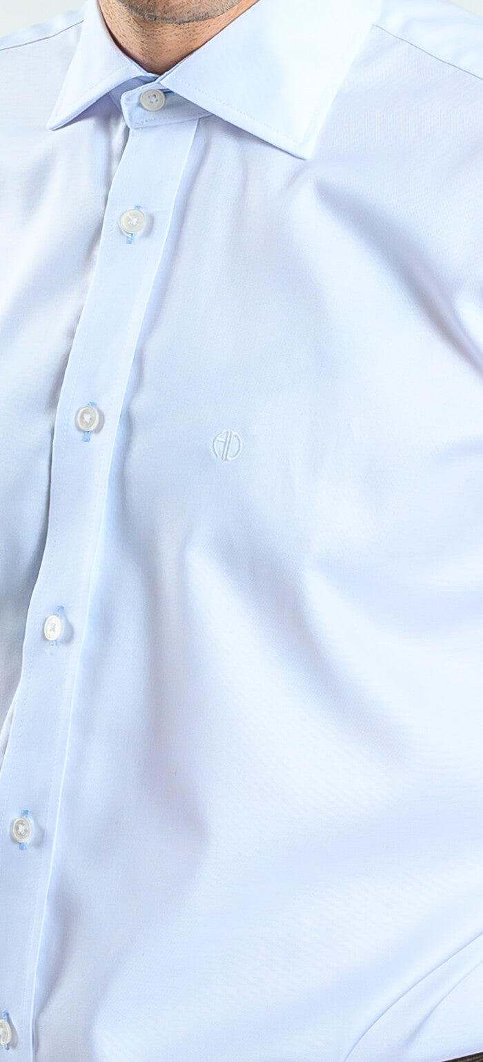 White Slim Fit Shirt with Pale Blue Trim
