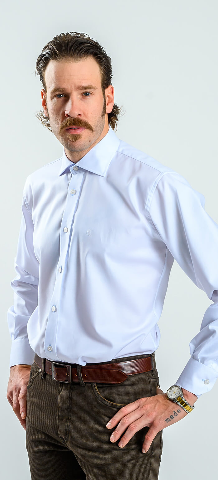 White Slim Fit Shirt with Pale Blue Trim