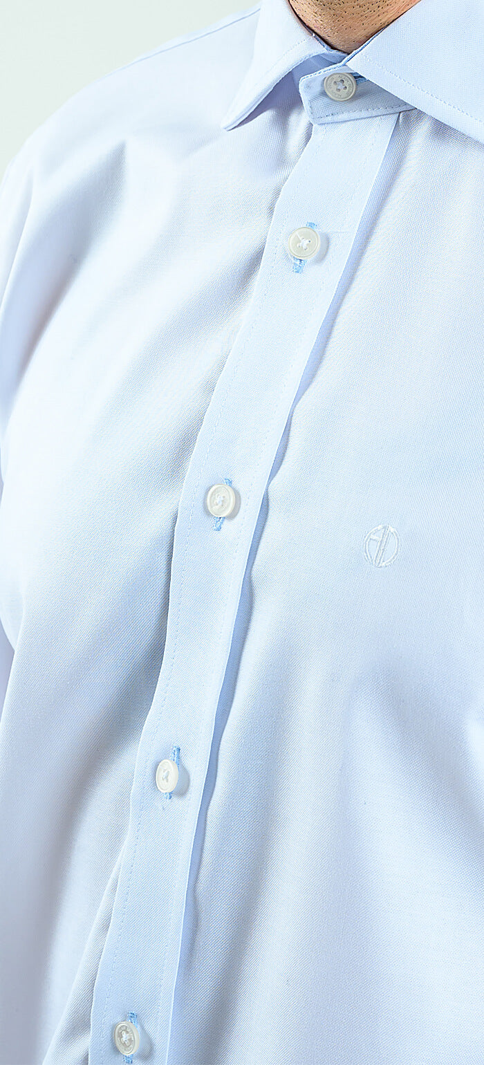 White Slim Fit Shirt with Pale Blue Trim