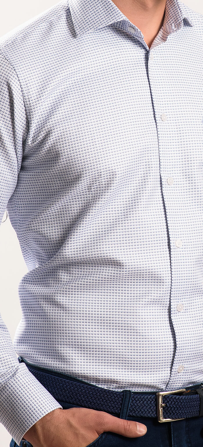 White Slim Fit Shirt with Blue Pattern