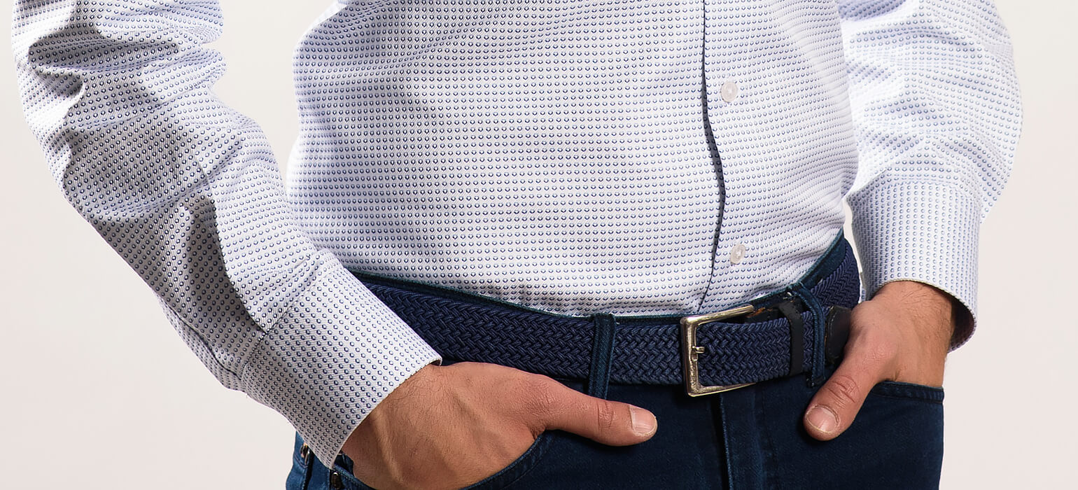 White Slim Fit Shirt with Blue Pattern