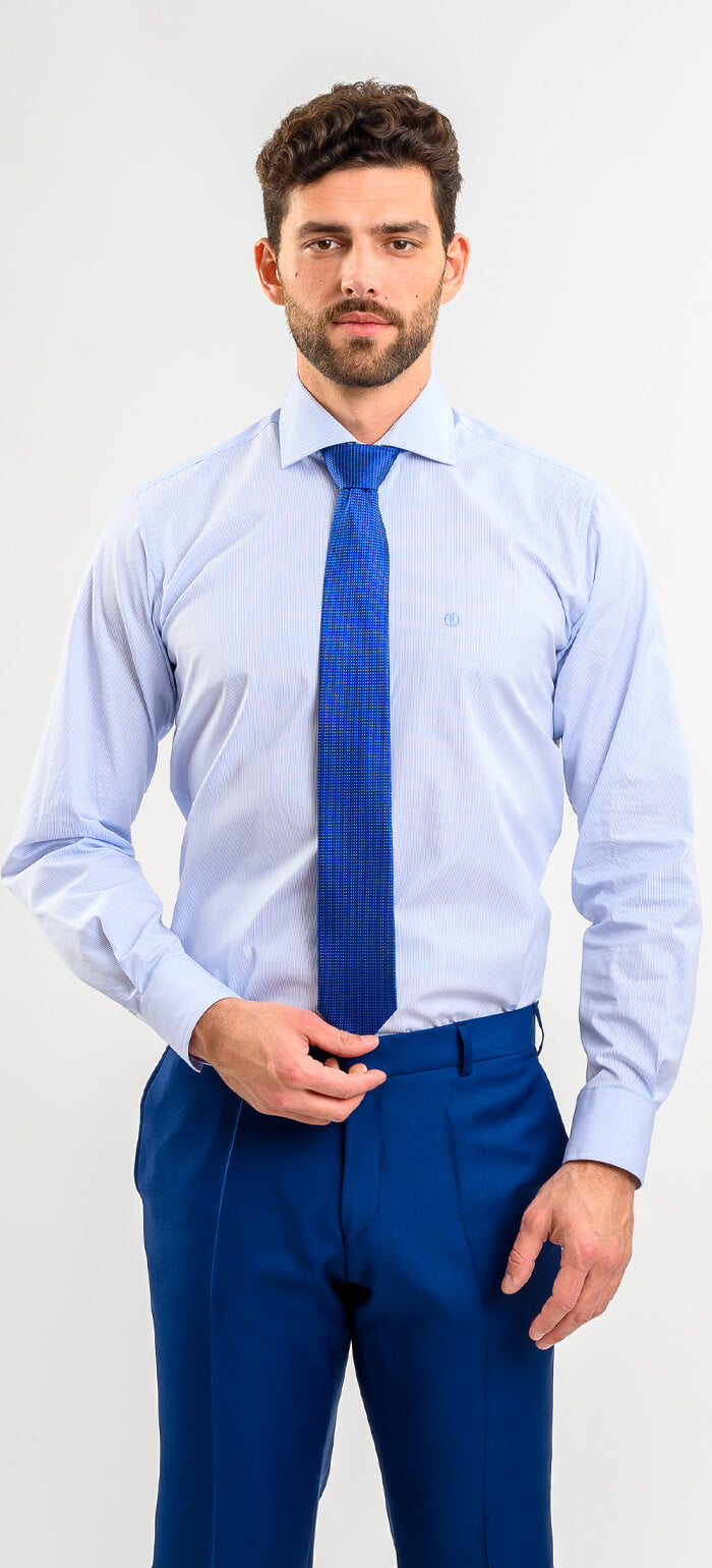 White Slim Fit Shirt with Blue Stripes