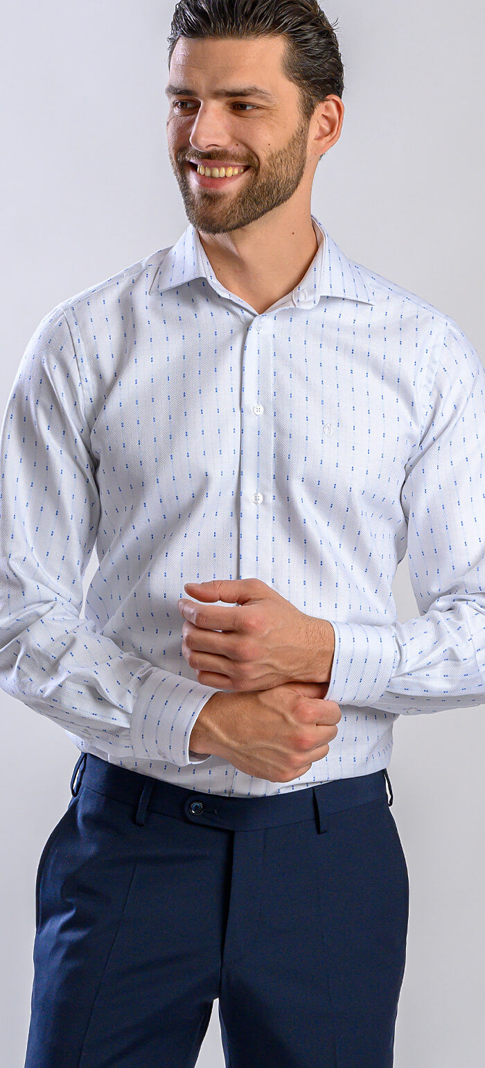 White Slim Fit Shirt with Blue Stripes