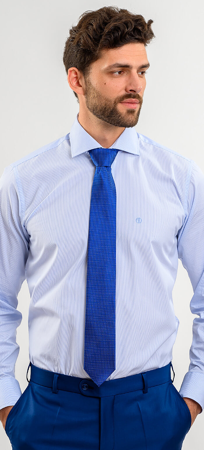 White Slim Fit Shirt with Blue Stripes