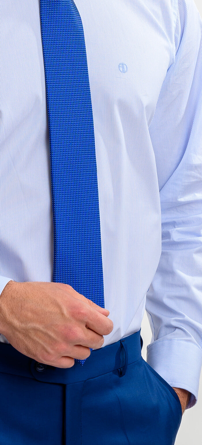 White Slim Fit Shirt with Blue Stripes