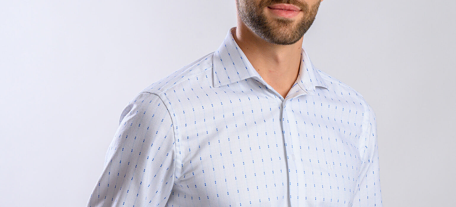 White Slim Fit Shirt with Blue Stripes