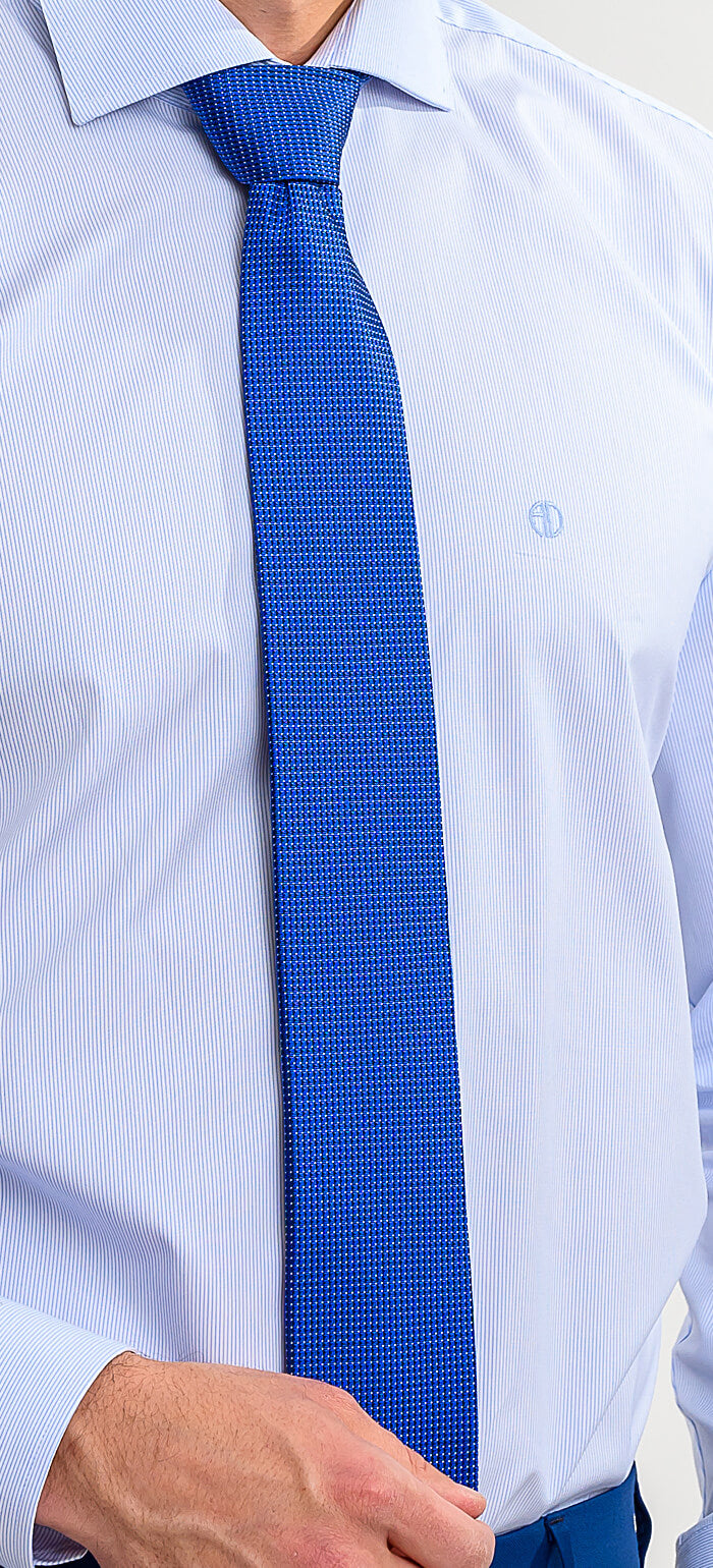 White Slim Fit Shirt with Blue Stripes